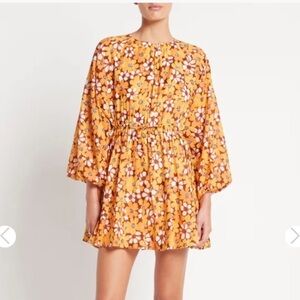 New Faithfull the Brand Li Reni Orange Cotton Floral Print Spring Dress Size S